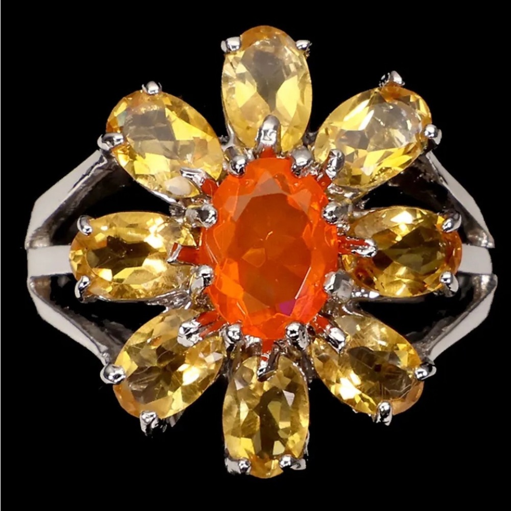 Fascinating Genuine Orange Opal and Citrine Ring
